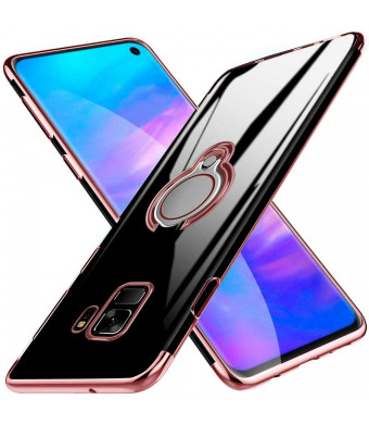 ATUSIDUN Samsung Galaxy S9 Case Thin Clear TPU Soft Protection Cover with Shock-Absorption 360 Rotating Magnetic Finger Ring Impact Resist Durable Case for Samsung Galaxy S9