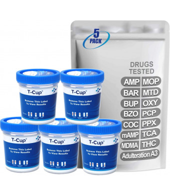 MiCare [5pk] - 14-Panel Multi Drug Test Cup (AMP/BAR/BUP/BZO/COC/mAMP/MDMA/MOP/MTD/OXY/PCP/PPX/TCA/THC with A3) #MI-TDOA-1145A3