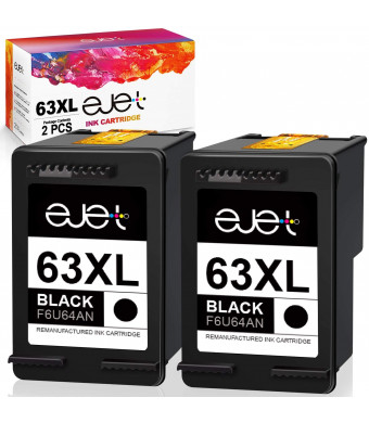 ejet Remanufactured Ink Cartridge Replacement for HP 63XL 63 XL, High Yield Work with OfficeJet 3830 4650 5255 Envy 4520 4512 4516 Deskjet 1112 3630 3634 3632 2132 Printer (2 Black)