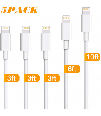 iPhone Charger,Atill 5 Pack 3ft/3ft/3ft/6ft/10ft Lightning Cable iPhone Charging Syncing Cord Charger Cable Compatible iPhone X 8 8Plus 7 7Plus 6s 6sPlus 6 6Plus SE 5 5s 5c more