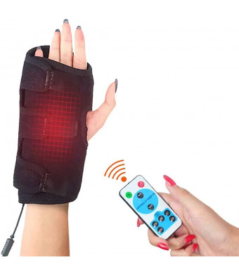 CHEROO Hand and Wrist Heated Wrap W/Remote Control, Auto Shut Off Far Infrared Heating Pad Hand Support and Compression Brace with Moist Heat for Finger Arthritis, Carpal Tunnel Pain Relief