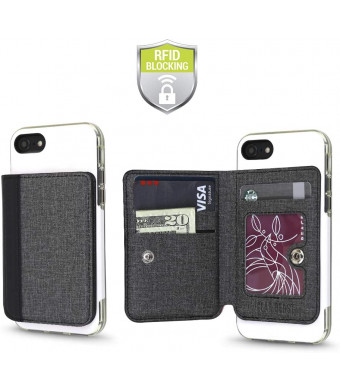 Cell Phone Wallet for Back of Phone, Stick On Wallet Credit Card ID Holder with RFID Protection Compatible with iPhone, Galaxy and Most Smartphones and Cases