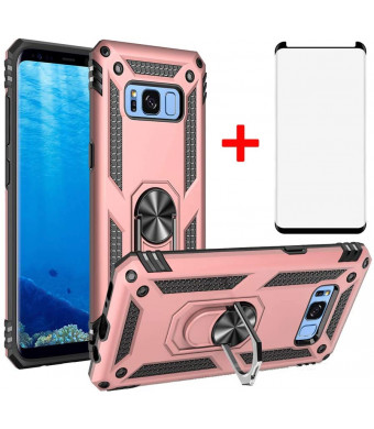Phone Case for Samsung Galaxy Note 8 Cases with Tempered Glass Screen Protector Ring Holder Stand Glaxay Note8 N950 SM-N950F Shockproof Back Cover Pink Rose Gold