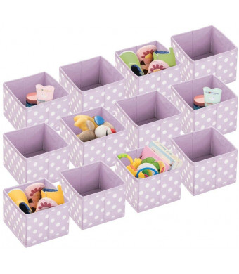 mDesign Soft Fabric Polka Dot Dresser Drawer and Closet Storage Organizer, Bin for Child/Kids Room, Nursery, Playroom, Bedroom, 12 Pack - Light Purple/White