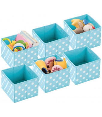 mDesign Soft Fabric Polka Dot Dresser Drawer and Closet Storage Organizer, Bin for Child/Kids Room, Nursery, Playroom, Bedroom, 6 Pack - Turquoise Blue/White