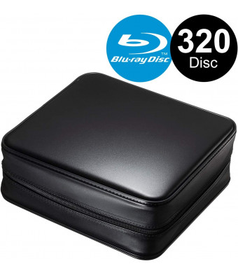 SANWA (Japan Brand 320 Large Capacity CD Case, Portable DVD/VCD Storage, EVA Protective Blu-ray Wallet, Binder, Holder, Booklet with Attached Handle for Car, Home, Office, Travel (Black)