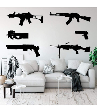 Cool Set of 6 Guns Wall Decal Kids Room Boy Room Weapon Army Solider Military Wall Sticker Bedroom Play Room Vinyl Home Decor