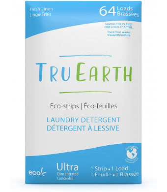 Tru Earth Eco-Strips Laundry Detergent (Fresh Linen Scent, 64 Loads) - Eco-Friendly Ultra Concentrated Compostable and Biodegradable Plastic-Free Laundry Detergent Sheets