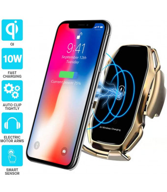 Wireless car Charger,EERIE A5 Smart Sensor Wireless Car Charger Mount,QI 10W Automatic Clamping Fast Charging Holder Compatible with iPhone 11/Xs/Xs Max/XR/X/8/8 Plus,Samsung Note 9/S9/S9+/S8(Gold)
