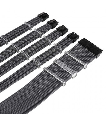 AQUIEIN Sleeved Cable Extension Type/for Power Supply/Mainboard 24, CPU 8, CPU 4+4, PCI-e 6+2(13.7 inch/ 35CM), Holder / (New Carbon Black)