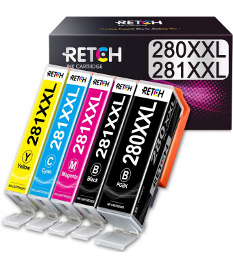 RETCH Compatible Ink Cartridges Replacement for Canon 280 281 PGI-280XXL CLI-281XXL for PIXMA TR8520 TS8220 TR7520 TS9120 TS6120 TS6220 TS8120 TS9520 TS6320 TS9521C TS8320 TS702 (5 Pack)
