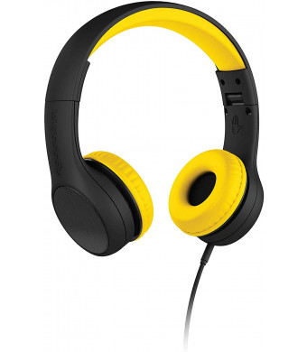 New! LilGadgets Connect+ Style Kids Premium Volume Limited Wired Headphones with SharePort and Inline Microphone (Children, Toddlers) - Black/Yellow