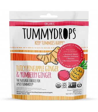USDA Organic Tropical Ginger Tummydrops Variety Pack (Resealable Bag with 33 Individually Wrapped Drops, Mix of Pineapple and Yumberry)