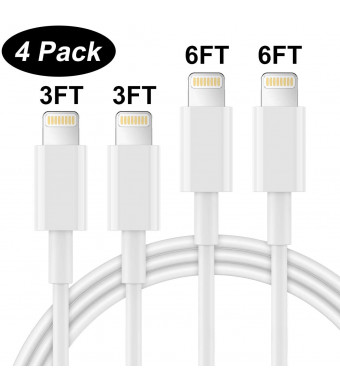 AUNC iPhone Charger 4PACK 3/3/6/6Feet Long USB Charging Cable High Speed Connector Data Sync Transfer Cord Compatible with iPhone Xs Max/X/8/7/Plus/6S/6/SE/5S iPad