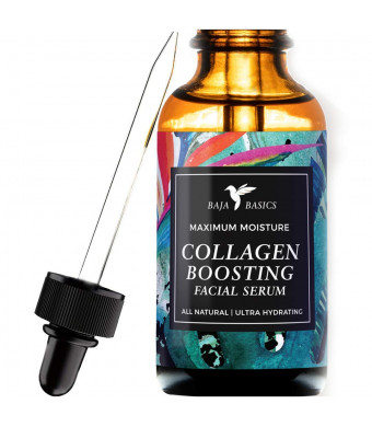 Collagen Boosting Facial Serum by Baja Basics 100% Natural, Skin Brightening, Anti Aging, Vitamin C, Deep Hydration for Dry Skin, Collagen Building, Organic Face Moisturizer 1oz