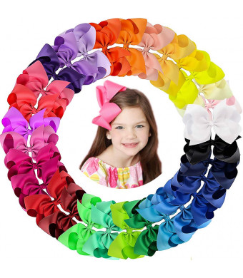Oaoleer 30 Colors 6 Inch Hair Bows Clips Grosgrain Ribbon Bows Hair Alligator Clips Hair Barrettes Hair Accessories for Girls Toddler Infants Kids Teens Children (6 Inch/30pcs)