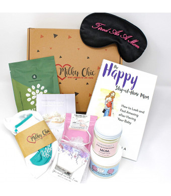 Milky Chic Gift Box for New Moms -10 Unique Postpartum Personal Care Items for Mothers-Mommy's Pampering Surprise Basket - After-Pregnancy Must-Haves for Mom