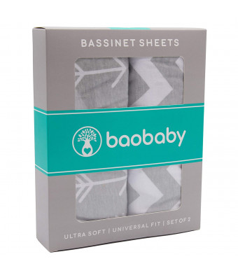 Bassinet Sheets for Baby Girl and Baby Boy | Nursery Bedding Mattress Cover and Changing Pad Cover | Universal Size Fitted Sheet for Bassinet for Baby and Mattress Pad | Ultra-Soft Cotton Fabric 2-Pack Set