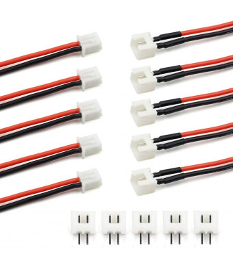 5 Pairs JST-XH 2.54mm 1S 2 Pin Balance Plug Lead Socket Male and Female Connector with 10cm Silicone Wire Cables for Woodland Just Plug Lights