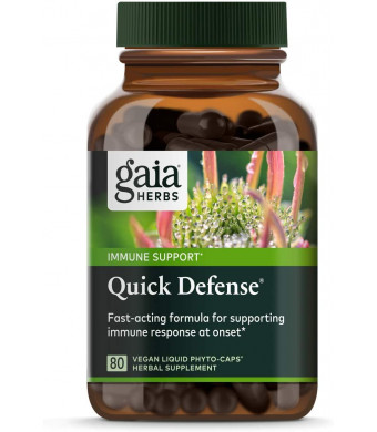 Gaia Herbs, Quick Defense, Fast-Acting Immune Support, echinacea, Ginger Root, Sambucus Black Elderberry, Vegan Liquid Phyto Capsules, 80Count