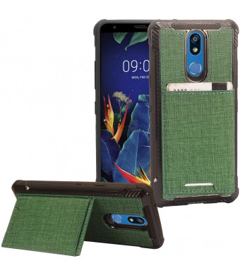 for LG K40, Harmony 3, Xpression Plus 2 (2019) LM-X420, LG Solo LTE L423DL - Denim Hybrid Credit Card Pocket Slot/Stand Phone Case - EC5 Green