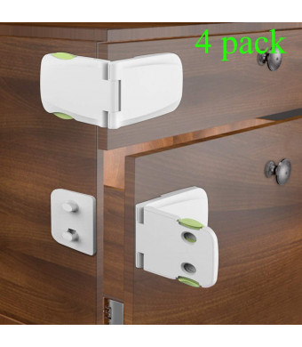 Been5le Child Safety Cabinet Locks - [4 Pack], Baby Proofing Cabinet Latch for Kitchen Storage Doors, Drawers, Cupboard, Oven, Refrigerator (WhiteandGreen)