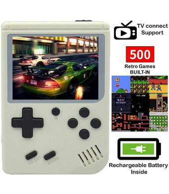 MJKJ Handheld Game Console , Retro FC Game Console 3 Inch Screen 500 Classic Games TV Output Game Player with 1PCS Joystick , Birthday Present for Children - White