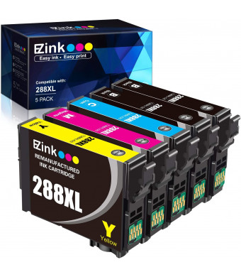 E-Z Ink (TM) Remanufactured Ink Cartridge Replacement for Epson 288XL 288 XL T288XL (5 Pack) High Yield to use with Expression Home XP-330 XP-430 XP-340 XP-440 (2 Black, 1 Cyan, 1 Magenta, 1 Yellow)