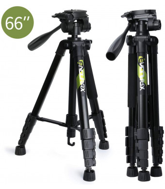 Endurax 66" Video Camera Tripod for Canon Nikon Lightweight Aluminum Travel DSLR Camera Stand with Universal Phone Mount and Carry Bag