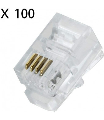 100 Pack RJ9 4P4C 4P2C Plug, Uvital Standard Telephone Handset Modular Plugs Male Connectors Transparent Color Jack Crimp End Crimper