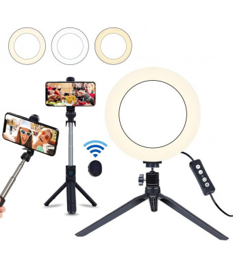 8" Selfie Ring Light with Selfie Stick Tripod for Live Stream/Makeup, Saveyour Mini LED Camera Selfie Ringlight for YouTube Video/Photography Compatible with iPhone Xs Max XR Android