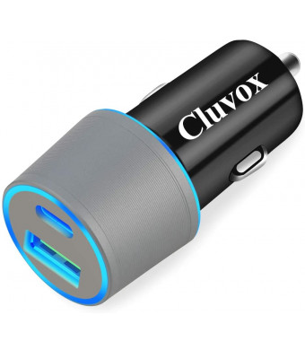 Dual USB Car Charger Adapter, Cluvox 18W Fast Charge Car Charger Compatible for iPhone 11 Pro MAX/XS/XR/8/SE 2020, Google Pixel 4 xl/3a XL, Samsung Galaxy S20/Note 10/Plus Cigarette USB Charger