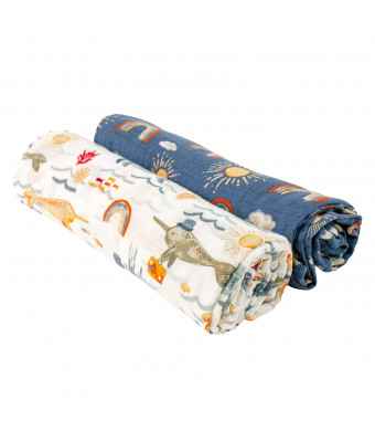 Bebe au Lait Classic Muslin Swaddle Blankets - Narwhal and Hello Sunshine