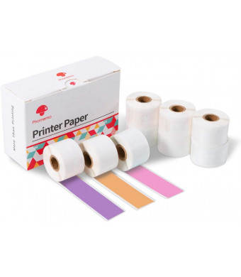 Phomemo Colorful Thermal Sticker Paper Black Character on Purple/Rose Red/Orange 15mm x 3.5m M02S Mini Bluetooth Printer, 3 Rolls of Each Color, Total 9 Rolls