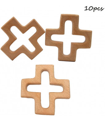 Alenybeby 10pcs Infant Baby Teething Toys Handmade Beech Wooden Cross Shape Teether DIY Crafts Pendant Chewable Accessories (10 pcs)