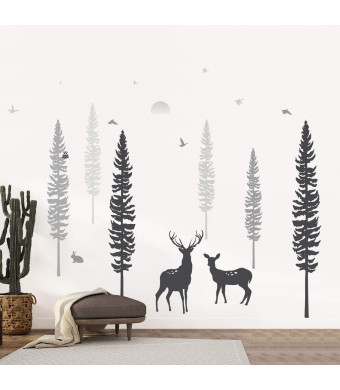 Timber Artbox Nursery Wall Decal - Dreamy Forest with Pine Tree, Animals and Deer - DIY Impressive Children Room
