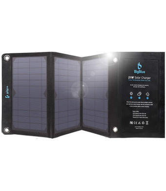 BigBlue 21W Solar Phone Charger with 2 USB Ports(2.4A Max Each), Foldable and Waterproof, Portable Solar Panel Charger Compatible with iPhone Xs XS Max X 8 7 Plus, iPad, Samsung Galaxy S9 S8, LG etc.