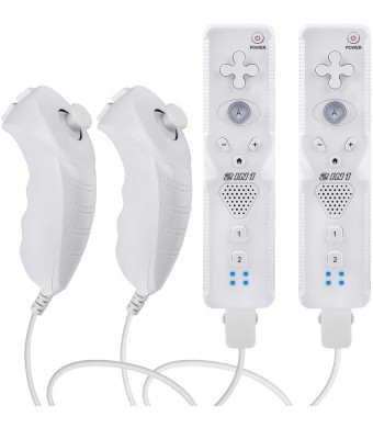 Wii Remote Controller (2 Sets) Include 2 Wii Remote and Build-in Motion Sensor Plus and 2 Nunchuck (2 in 1)