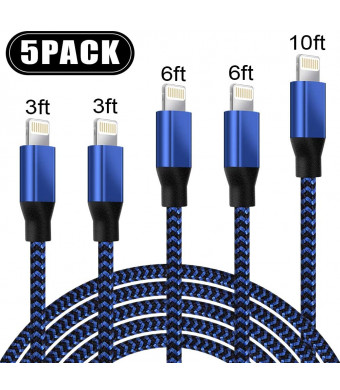 iPhone Charger,UNEN MFi Certified Lightning Cable(3/3/6/6/10FT)Charging USB Syncing Data Nylon Braided with Metal Connector Compatible iPhone 11/Pro/Max/X/XS/XR/XS Max/8/Plus/7/7 Plus/6/6S/6 Plus More