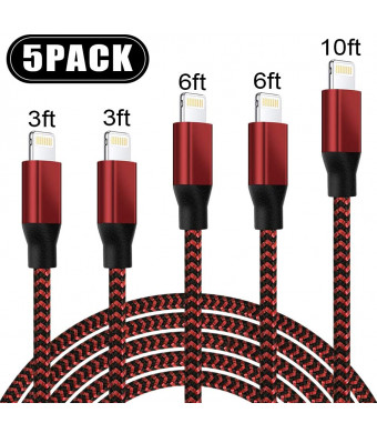 iPhone Charger,UNEN MFi Certified Lightning Cable(3/3/6/6/10FT)Charging USB Syncing Data Nylon Braided with Metal Connector Compatible iPhone 11/Pro/Max/X/XS/XR/XS Max/8/Plus/7/7 Plus/6/6S/6 Plus More