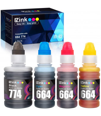 E-Z Ink (TM) Compatible Ink Bottle Replacement for Epson 774 664 T774 T664 High Yield to use with ET-2650, ET-16500, ET-4500, ET-2550, ET-3600, ET-2600, ET-4550 (Black, Cyan, Magenta, Yellow, 4 Pack