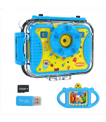 SHOWCAM Kids Camera for Children Toddler with16GB SD Card,Waterproof Child Video Cam for Age 3,4,5,6+,Selfie Supported 1080P 8MP 2.4 Inch Large Screen,Fill Lights,Silicon Handle,Face Recognition(Blue)