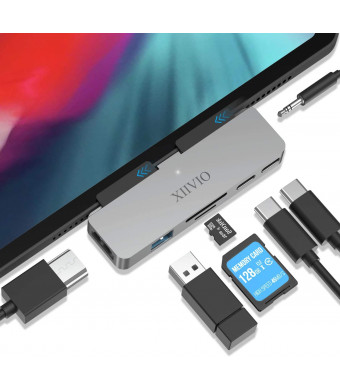 USB C Hub for iPad Pro 2019 2018,XIIVIO 7 in 1 USB Type C to 4K HDMI Adapter with USB 3.0, USB-C PD Charging,SD/TF Card Reader,3.5mm Headphone Jack Compatible with 2019 2018 New iPad Pro 11"/12.9"