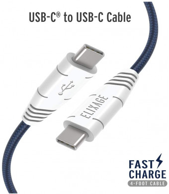 Elixage Charge/Sync 2.0 USB-C to USB-C 8 Inch Nylon Braided Fast Charging Cable