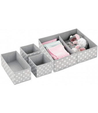 mDesign Soft Fabric Dresser Drawer and Closet Storage Organizer for Child/Kids Room, Nursery - Divided 2 Compartment Organizer - Fun Polka Dot Print - Set of 4, 3 Sizes - Gray with White Dots