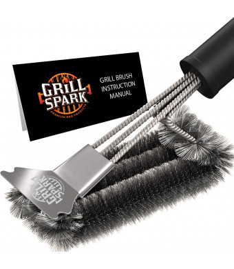 Grill Spark Grill Brush and Scraper 18 Inch | Stainless Steel Wire Bristles Brush | Barbecue Cleaning Brush for Weber Gas/Charcoal Grilling Grates | BBQ Grill Accessories