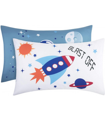 EVERYDAY KIDS Space 2 Pack Pillowcase Set - Soft Microfiber, Breathable and Hypoallergenic Pillowcase Set