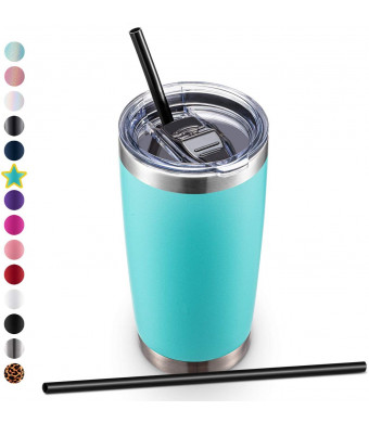 ALOUFEA 20oz Stainless Steel Tumbler with Lid and Straw, Vacuum Insulated Tumbler Cup, Double Wall Coffee Tumbler, Powder Coated Travel Coffee Mug, Mint
