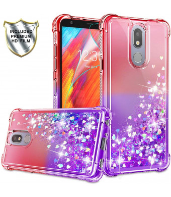 LG Aristo 4+ Case, LG Aristo 4 Case, LG Prime 2 Cases with HD Screen Protector for Girls Women, Gritup Cute Clear Gradient Glitter Liquid TPU Slim Phone Case for LG Aristo 4 Plus Red/Purple
