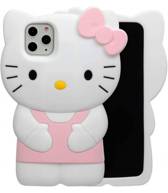 Phenix Color Hello Kitty Case for iPhone 11 Pro 5.8" 2019, Cartoon 3D Cute Soft Silicone Rubber Protective Gel Back Cover,Animated for Kids Girls (Light Pink, iPhone 11 Pro 5.8")